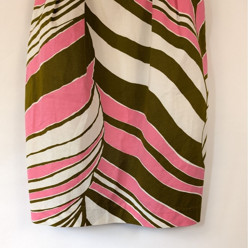 Trina Turk Dress Women's Size 4 Pink Olive White Abstract Cotton Sleeveless - Picture 2 of 11